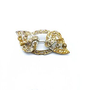 Vintage Pot Metal Double Knot Brooch with Clear Paste Rhinestones